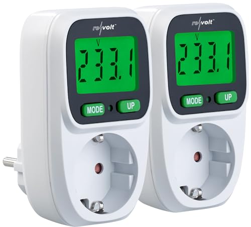 revolt Stromzähler Messgerät: 2er-Set Digitaler Energiekostenmesser, LCD-Display, bis 3.680 W (Digitale Stromzähler für Steckdose, Stromverbrauch-Zähler, Energiekostenrechner) von revolt