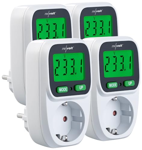 revolt Energie-Messer: 4er-Set Digitaler Energiekostenmesser, LCD-Display, bis 3.680 W (Stromzähler digital Steckdose, Digitales Energiekostenmessgerät, Zähler) von revolt