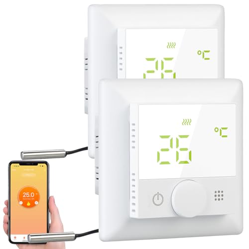 revolt Heizung Thermostat WLAN: 2er-Set WLAN-Fußbodenheizungs-Thermostat. Sprachsteuerung, App, weiß (Thermostat Elektroheizung WLAN, WiFi Heizungsthermostat, Infrarotheizung) von revolt