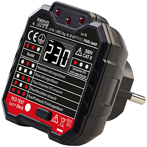 revolt Steckdosenprüfer: Steckdosentester mit LCD-Display, RCD-Test, LED-Anzeige, 48-250 Volt (Fi Tester, Prüfstecker, Steckdosen Prüfen) von revolt