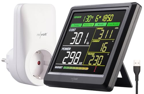 revolt Energiekostenmesser: Funk-Energiekosten-Messer, bis zu 6 Steckdosen, externes Display (Digitaler Energiekostenmesser, Digitaler Stromzähler-Steckdosen, Zähler) von revolt
