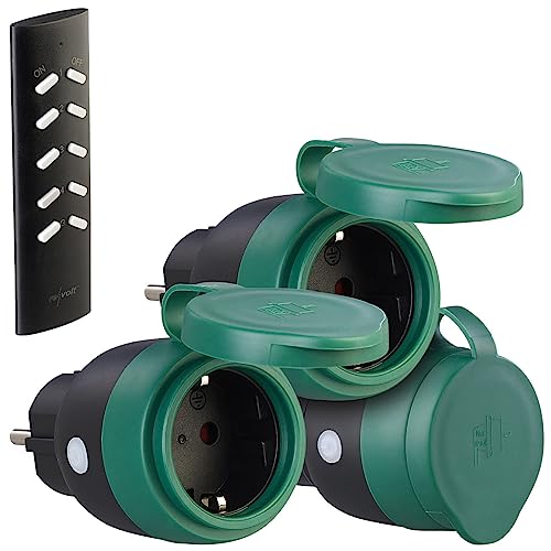 revolt Funksteckdose außen: 3er-Set Outdoor-Mini-Funksteckdosen, Fernbedienung, bis 3.680 W, IP44 (Funksteckdosen Außenbereich, Funkschalter aussen Fernbedienung, Weihnachtsbaumbeleuchtung) von revolt