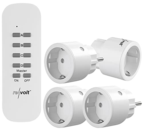 revolt Funkstecker: 4er-Set Mini-Funksteckdosen mit Fernbedienung, bis 2.300 Watt, 50 m (Funk Steckdosen mit Fernbedienung, Remote Steckdose, Fernbedienungen) von revolt