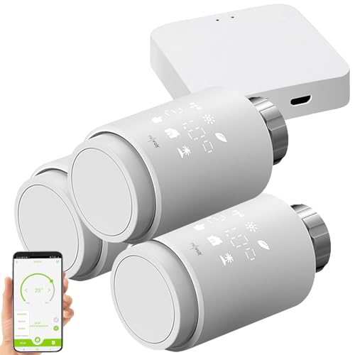 revolt Digitale Thermostate: 3er-Set programmierbare Heizkörper-Thermostate mit WLAN-Gateway & App (Heizkörpersteuerung, Smart, Programmierbares) von revolt