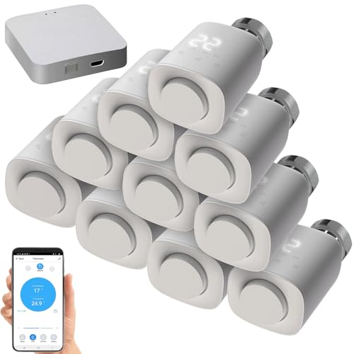 revolt Heizungsregler: 10er-Set programmierbare Heizkörper-Thermostate mit WLAN-Gateway, App (Heizkörperthermostat WLAN, WLAN Heizungsthermostat, Heizungsventile) von revolt
