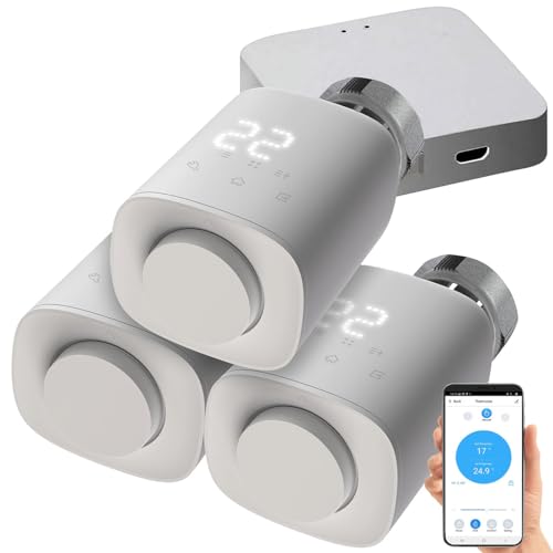 revolt Heizung Regler: 3er-Set programmierbare Heizkörper-Thermostate mit WLAN-Gateway & App (Heizkörperthermostat WLAN, Heizungsthermostate Alexa, Programmierbares) von revolt