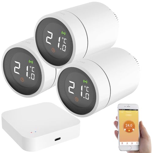 revolt Heizungssteuerung: 3er-Set Heizkörperthermostate mit App, Sprachsteuerung, ZigBee-Gateway (Thermostat ZigBee, Thermostat WLAN, Programmierbare Thermostate) von revolt