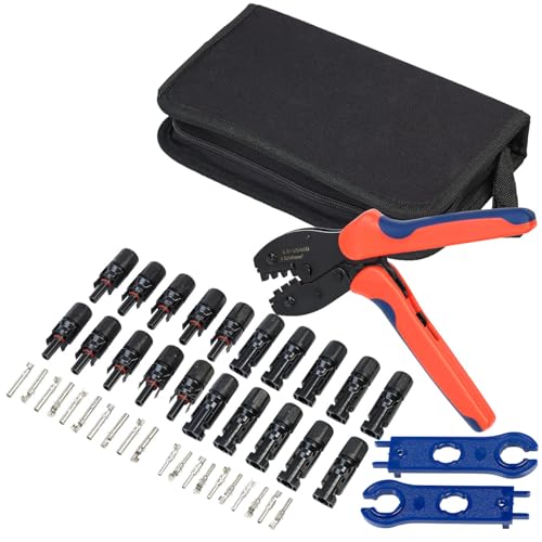 revolt KOMPATIBEL MIT MC4 Stecker: 44-teiliges Solarpanel-Steckeranschluss-Set mit Crimpzange und Tasche (KOMPATIBEL MIT MC4 Crimpzange Set, Solar Set, Verlängerungskabel) von revolt