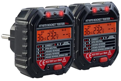 revolt Lecksteckdosenprüfer: 2er-Set Steckdosentester mit Farb-Warn-Display, RCD-Test, LEDs, 250 V (Steckdosentester für Zuhause, Steckdosendetektoren) von revolt