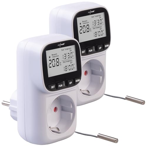 revolt Stecker-Thermostat: 2er-Set Digitale Steckdosen-Thermostate für Heiz & Klimageräte (Thermostat-Zwischenstecker, Thermostat Schalter Steckdose, Zeitschaltuhr) von revolt