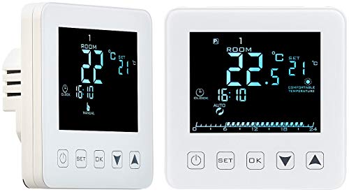 revolt Raumthermostat Unterputz: 2er-Set Wand-Thermostate für Fußbodenheizung, LCD, Touch-Tasten (Thermostate Elektroheizungen, Heizung Steuerungen, Thermostat für Elektroheizung) von revolt