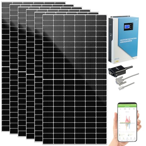 revolt Inverter Solaranlage: 3,5 kW (6x 585 W) Off-Grid-Solaranlage + 5,5 kW Hybrid-Wechselrichter (Hybrid Komplettset, Solar-Charge-Controller MPPT, Komplettpaket) von revolt