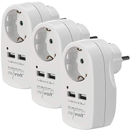 revolt USB Zwischenstecker: 3er-Set 2in1-Steckdose mit 2-fach-USB-Netzteil, Kindersicherung (Doppel-USB-Steckdose, USB-Steckdose anschließen, Überspannungsschutz) von revolt