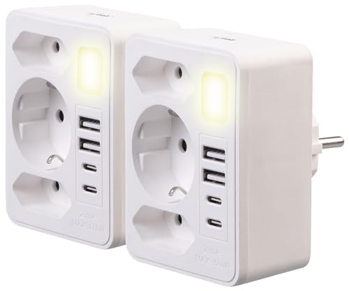revolt Steckdosenblock: 2er-Set 8-in-1 Mehrfach-Steckdosen-Adapter, USB-Ladeports, 15 Watt (Mehrfachsteckdosenadapter, Steckdosenladegeräte) von revolt