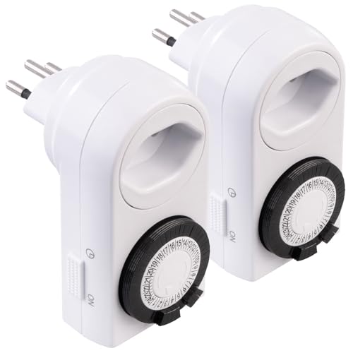 revolt Strom Zeitschaltuhren: 2er-Set mechanische 24-Std.-Timer für Steckdose Typ J, bis 2.300 Watt (einfache Zeitschalt-Stecker) von revolt