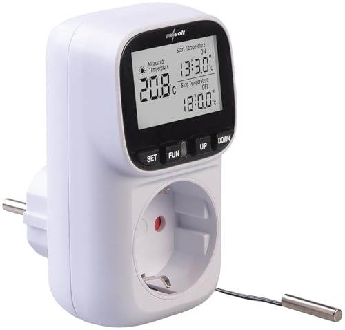 revolt Temperatur Regler: Digitales Steckdosen-Thermostat für Heiz & Klimageräte, Sensorkabel (Thermostat Stecker, Steckdosenthermostat Frostwächter, Digitale Thermostate) von revolt
