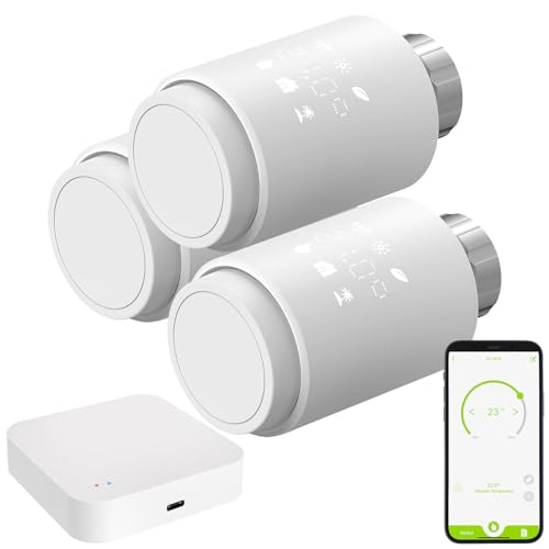 revolt Thermostat Gateway: 3er-Set smarte Heizkörperthermostate mit Display, App, ZigBee-Gateway (Heizkörper Thermostat Digital, Heizkörper Thermostat WiFi) von revolt