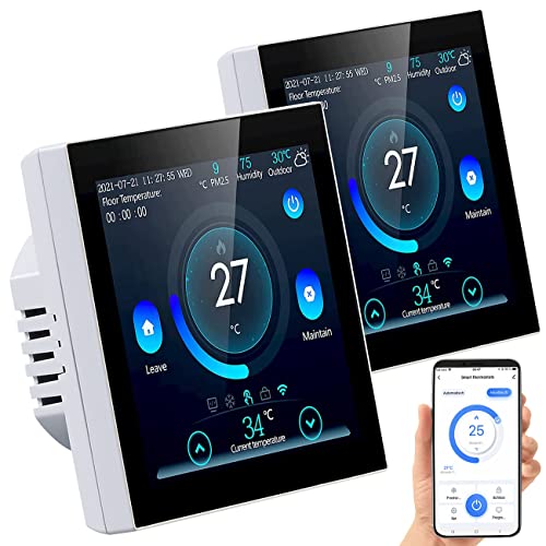 revolt Raumthermostat 230V WLAN: 2er-Set WLAN-Thermostate für Fußbodenheizungen, Touchdisplay (Wandthermostat Heizung, Fußbodenheizung steuern, Infrarotheizung) von revolt
