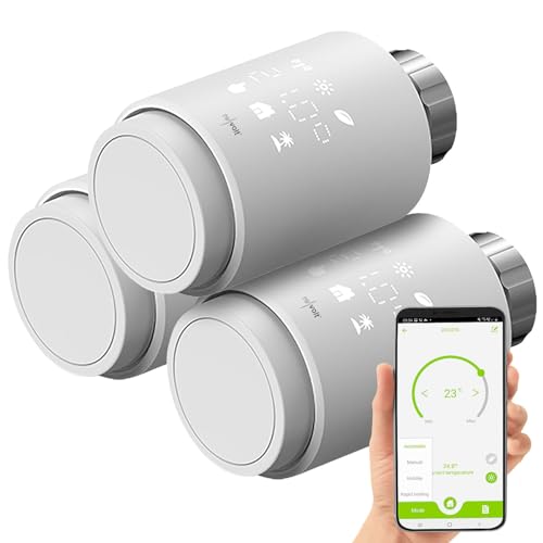 revolt WLAN Thermostat: 3er-Set programmierbare WLAN-Heizkörperthermostate, App, Sprachbefehl (Heizkörper-Thermostat Smarthome, Heizungs-Thermostat Smart, Handy) von revolt