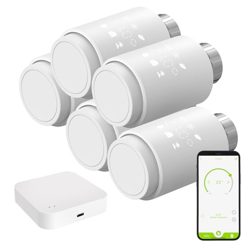 revolt Thermostat ZigBee: 5er-Set smarte Heizkörperthermostate mit Display, App, ZigBee-Gateway (WLAN Heizkörper Thermostat, Ventilheizkörper) von revolt
