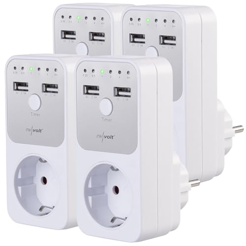 revolt Countdowntimer: 4er-Set digitale Dual-USB- & 230-V-Steckdosen-Countdown-Timer (USB-Countdown-Zeitschaltuhr, Steckdose mit Timer-Funktion) von revolt