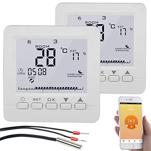 revolt WLAN Raumthermostate: 2er-Set WLAN-Thermostate für Fußbodenheizung, für Siri, Alexa & GA (WiFi Raumthermostat, WLAN Thermostat Heizung, Temperatursensor) von revolt