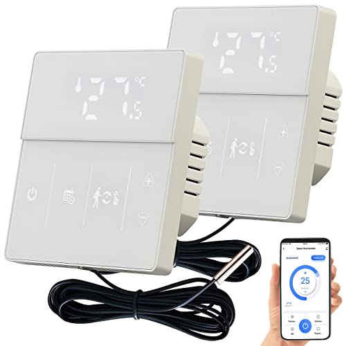 revolt Funk Thermostat WLAN: 2er-Set WLAN-Fußbodenheizung-Thermostate mit App, weiß (Raumthermostat WLAN Aufputz, Fußbodenheizung WLAN steuern, Infrarotheizung) von revolt