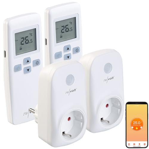 revolt Smart-Thermostat WLAN: 2er-Set WLAN-Steckdosen-Thermostat mit Sensor-Fernbedienung, App (Funk-Thermostat Infrarotheizung, Temperaturregler Steckdose, Heizstrahler) von revolt