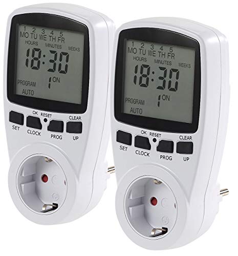 revolt Timer Steckdose Digital: 2er-Set digitale Zeitschaltuhren mit XXL-Display (Wochenzeitschaltuhr Digital, Steckdose mit Schaltuhr, Steckdosen) von revolt