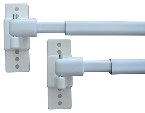 2 Hochwertige Vitragenstangen, Scheibenstangen, Gardinenstangen, Caféhausstangen - Metall mit Kunststoff umwickelt – mit 4 Klebehaken - verstellbar - Farbe: weiß - Länge 80-140 cm von rewagi