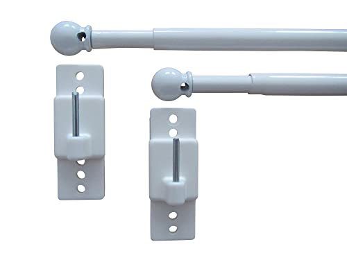 2 Vitragenstangen Silvio & 4 Klebehaken verstellbar – Winkelklebehaken weiß – Gardinenstange, Cafehausstange, Scheibenstange, Scheibengardinenstange (Länge 80-100 cm) von rewagi