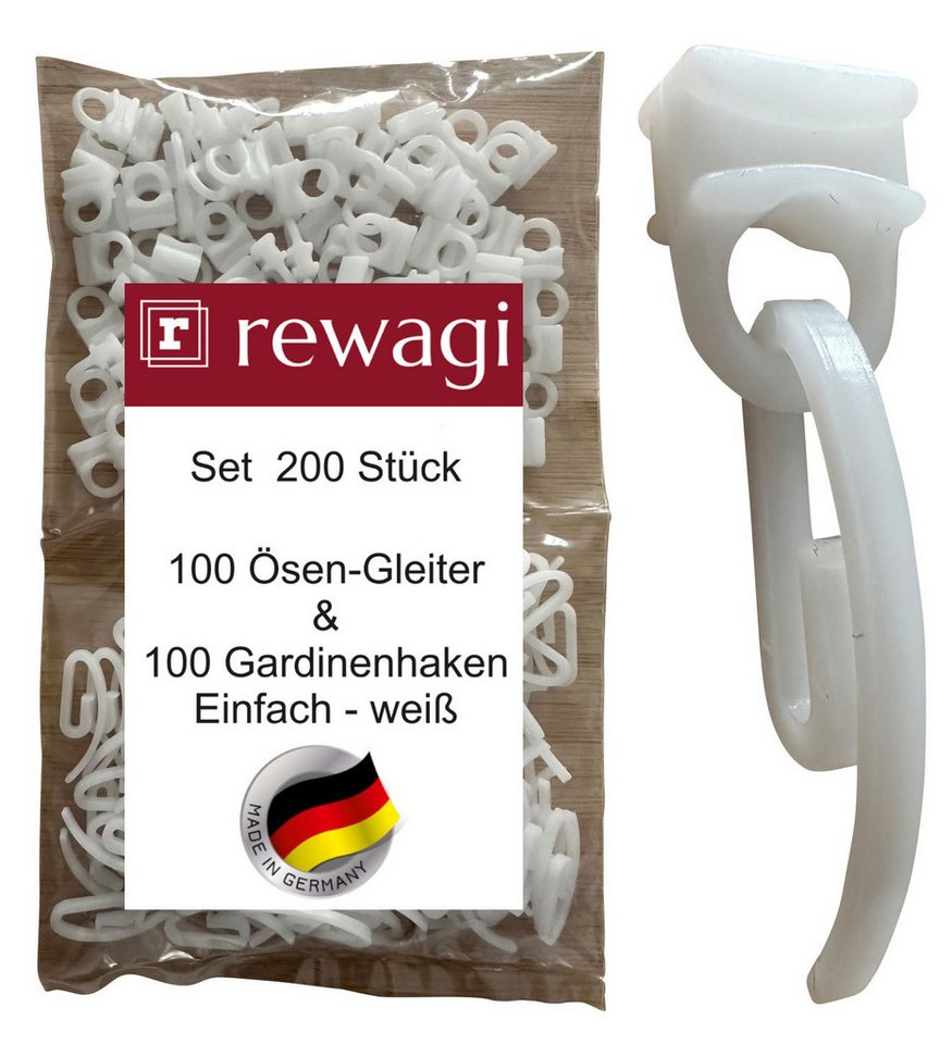 Gardinengleiter 100 Steckhaken - Gardinenhaken & 100 Ösengleiter CIE, rewagi, Gardinenschiene, Gardinenleiste, Gardinen, Vorhänge, (Laufnut - Spurbreite 4 mm) von rewagi