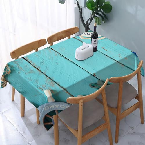 Garten Tischdecken Rechteckig,nautisches Konzept von oben mit nautischen Lifestyle-Objekte,Fleckschutz Wasserdicht Tischtuch für Draußen Esszimmer,Küche,Garten,Party,Hochzeiten oder Haushalt 137x183cm von reyawdf