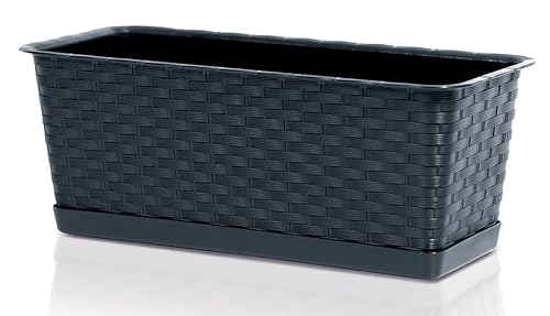 rg-vertrieb Blumenkasten Balkonkasten Blumentopf Rattan Optik Ratolla Case P Untersetzer Geländerkasten (500 Anthrazit) von rg-vertrieb