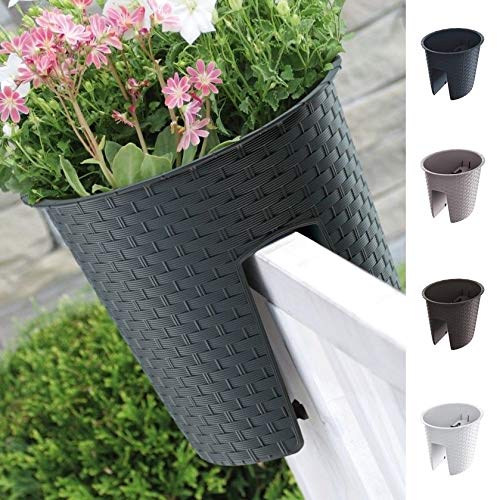 Blumenkasten Balkonkasten Railing Oval Geländerkasten Blumentopf 4 Farben Rattan Optik (Anthrazit) von SATOHA