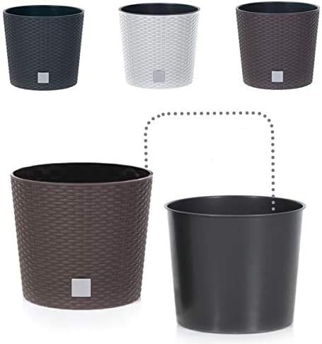 Blumenkübel Blumenkasten Blumentopf Übertopf Rattan Optik Pflanzkübel mit Einsatz Rato Rund (300 Weiß) von rg-vertrieb