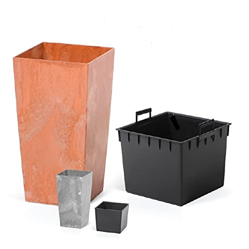 Blumenkübel Blumentopf Pflanzkübel Übertopf Quadrat Beton-Optik mit Einsatz Pflanztopf Beton Struktur (Höhe 50cm, Grau) von rg-vertrieb