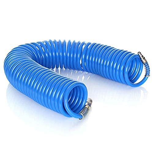 rg-vertrieb Druckluftschlauch Spiralschlauch 5x8mm, Länge 15m, Polyethylen, mit Stecktülle und Schnellkupplung, 1/4 Zoll Anschluss, max. 7 bar, blau von rg-vertrieb