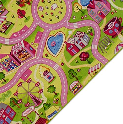 Kinderteppich Spielteppich Straßenteppich Sweet City Rosa Pink Kinderzimmer Häuser Teppich für Mädchen (100 x 150 cm) von rg-vertrieb