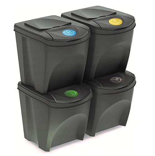 rg-vertrieb Mülleimer Abfalleimer Mülltrennsystem 100L - 4x25L Behälter Sorti Box Müllsortierer 3 Farben (Grau) von rg-vertrieb