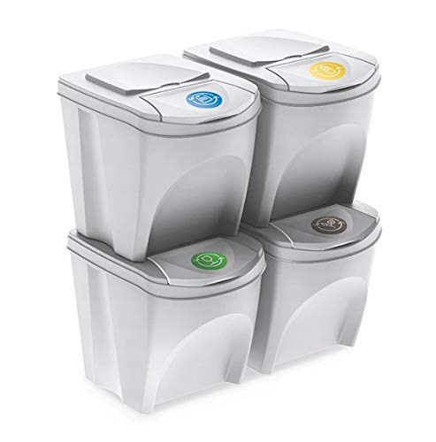 rg-vertrieb Mülleimer Abfalleimer Mülltrennsystem 100L - 4x25L Behälter Sorti Box Müllsortierer 3 Farben (Weiß) von rg-vertrieb