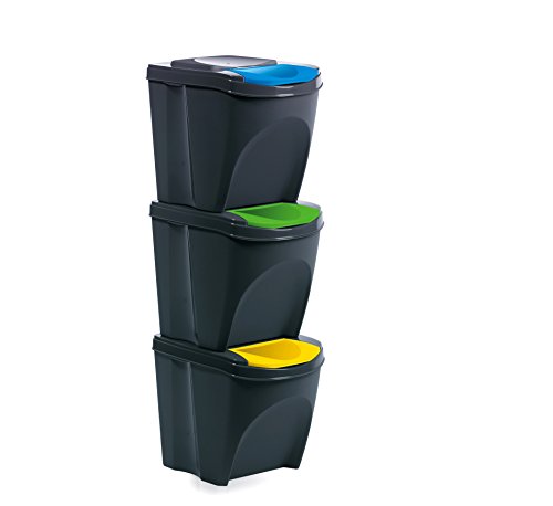 Mülleimer Abfalleimer Mülltrennsystem 75L - 3x25L Behälter Sorti Box Müllsortierer 3 Farben von rg-vertrieb (Anthrazit) von rg-vertrieb
