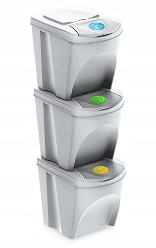 Mülleimer Abfalleimer Mülltrennsystem 75L - 3x25L Behälter Sorti Box Müllsortierer 3 Farben von rg-vertrieb (Weiß) von rg-vertrieb