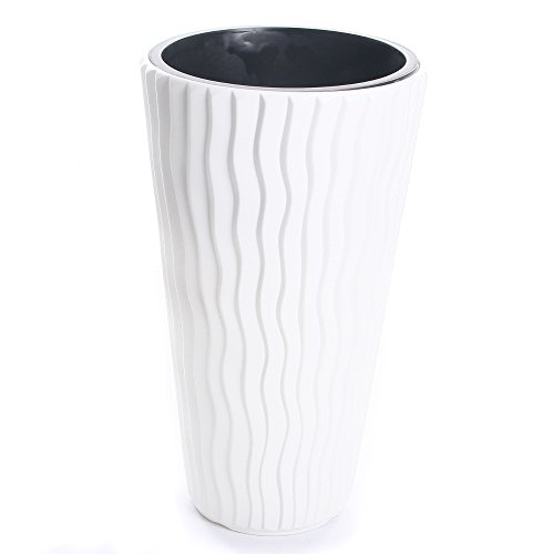 Pflanztopf Blumentopf Pflanzkübel Blumenkübel Massiv Sandy Slim 3D Effekt 3 Größen 4 Farben mit Einsatz von rg-vertrieb (350 Weiß) von rg-vertrieb