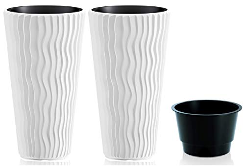 rg-vertrieb 2 Stück Blumenkübel Pflanztopf Blumentopf Pflanzkübel 3D Effekt Welle Design mit Einsatz 71cm weiß Wellen Optik rg-vertrieb 2 Stück Blumenkübel Pflanztopf Blumentopf Pflanzkübel 3D Effekt Welle Design mit Einsatz 71cm weiß Wellen Optik von rg-vertrieb