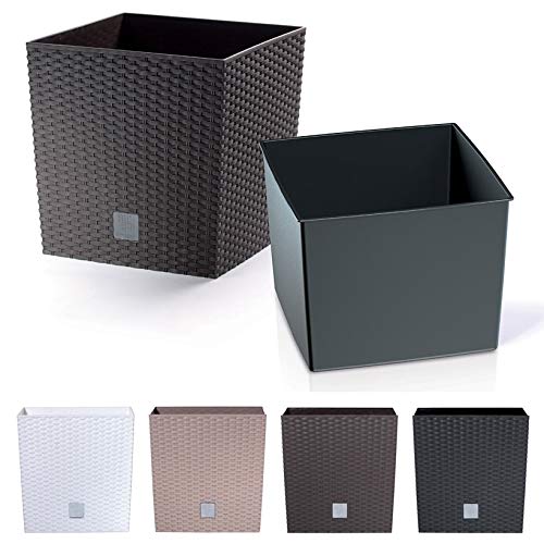 rg-vertrieb Blumenkübel Blumenkasten Blumentopf Übertopf Rattan Optik Pflanzkübel mit Einsatz Modell Low (265 Umbra) von AMOVO
