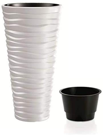 rg-vertrieb Blumenkübel Pflanztopf Blumentopf Pflanzkübel 3D Effekt Welle Design mit Einsatz 52cm weiß von rg-vertrieb