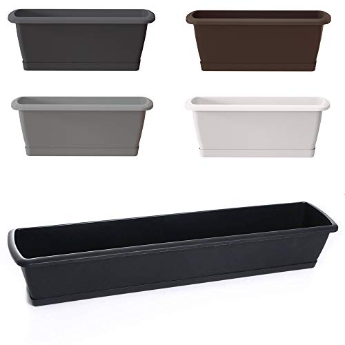 Blumentopf Blumenkasten Balkonkasten Pflanztopf mit Untersetzer Robuster Kunststoff Geländerkasten 40cm-90cm 6 Größen (800 Grau) von rg-vertrieb