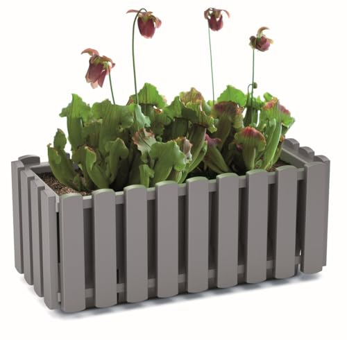 Blumenkasten Blumentopf Balkonkasten Latten-Optik Pflanzkasten Pflanzgefäß Lattenzaun-Design (380 Grau) von rgvertrieb