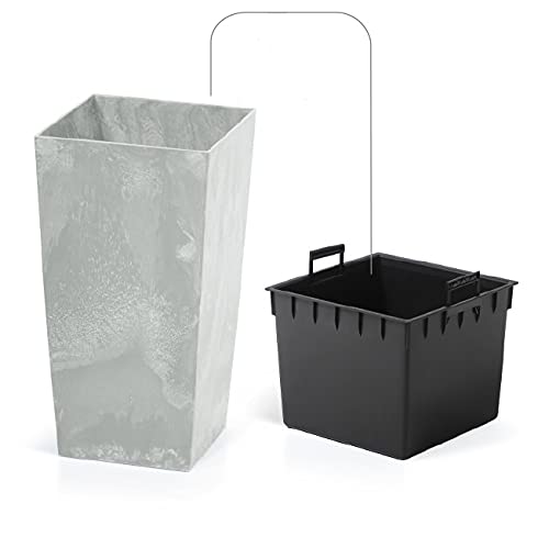 rgvertrieb Blumenkübel Blumentopf Pflanzkübel Übertopf Quadrat Beton-Optik mit Einsatz Pflanztopf Beton Struktur Hellgrau (75cm) von PGONA